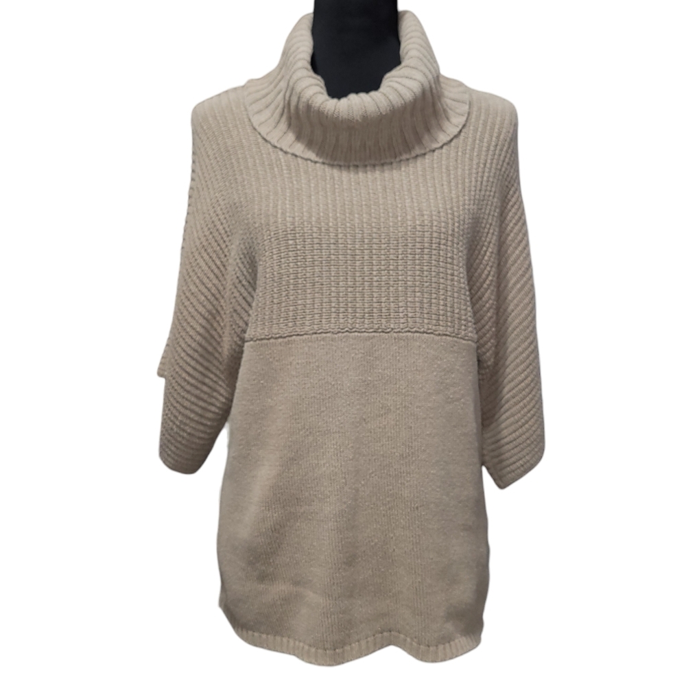 BCBG tan turtleneck short flared tunic sweater Size L